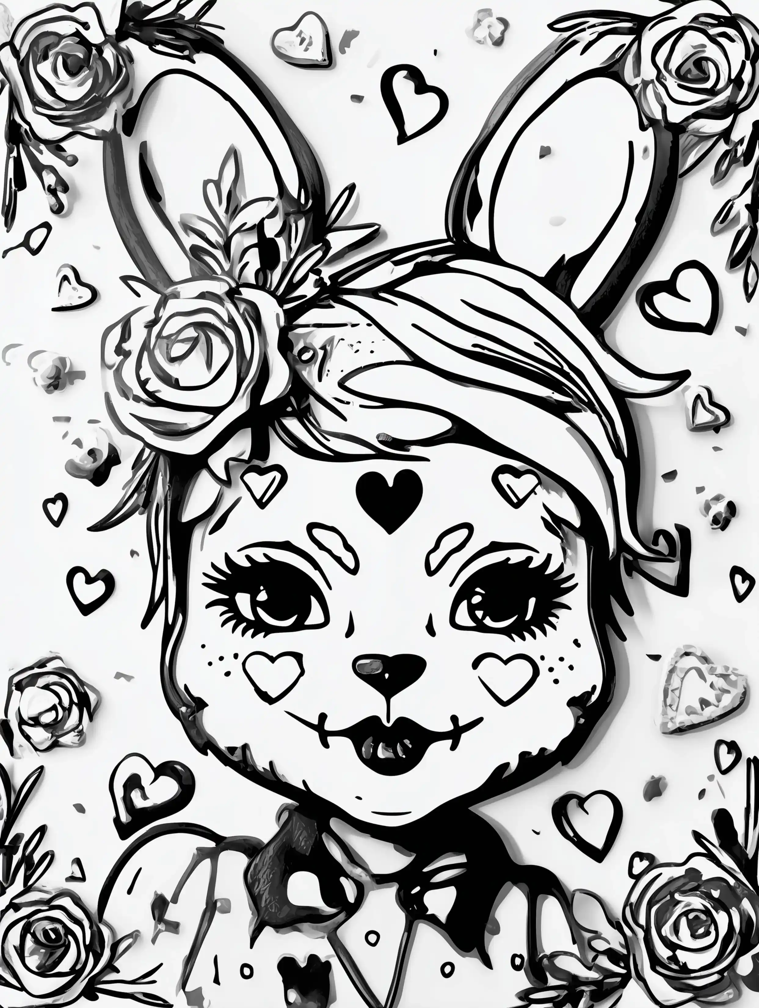Free printable rabbit coloring page for adults featuring a bunny with a zombie face